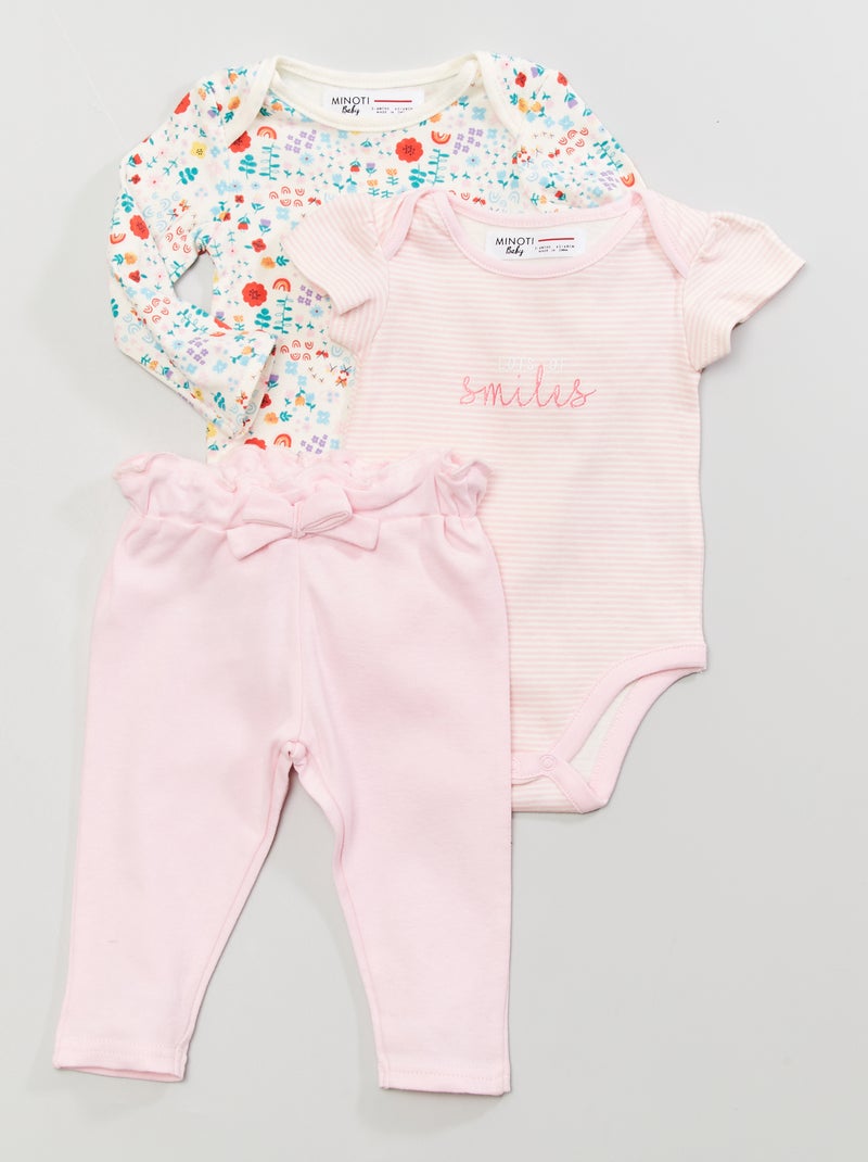 2 Bodies + 1 calças Rosa/ Branco - Kiabi