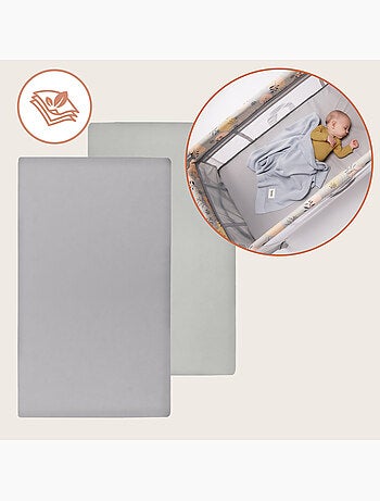 2 x Lençóis ajustáveis de bambu para cama de bebé – LIONELO – Cama de viagem – 120 x 60 cm