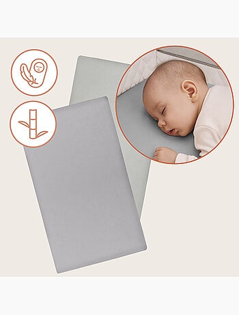 2 x Lençóis ajustáveis de bambu para cama de bebé – LIONELO – Cama de viagem – 120 x 60 cm