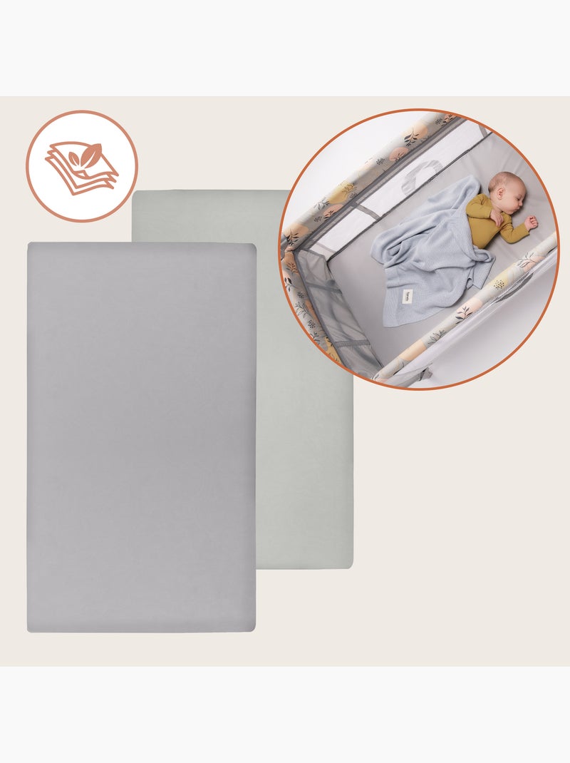 2 x Lençóis ajustáveis de bambu para cama de bebé – LIONELO – Cama de viagem – 120 x 60 cm Cinza-branco - Kiabi