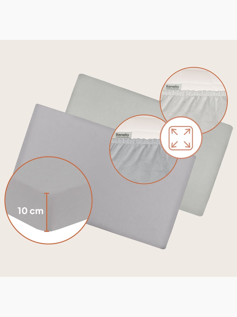 2 x Lençóis ajustáveis de bambu para cama de bebé – LIONELO – Cama de viagem – 120 x 60 cm Cinza-branco - Kiabi