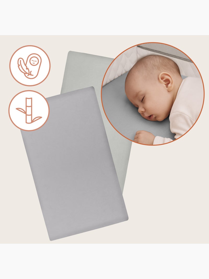 2 x Lençóis ajustáveis de bambu para cama de bebé – LIONELO – Cama de viagem – 120 x 60 cm Cinza-branco - Kiabi