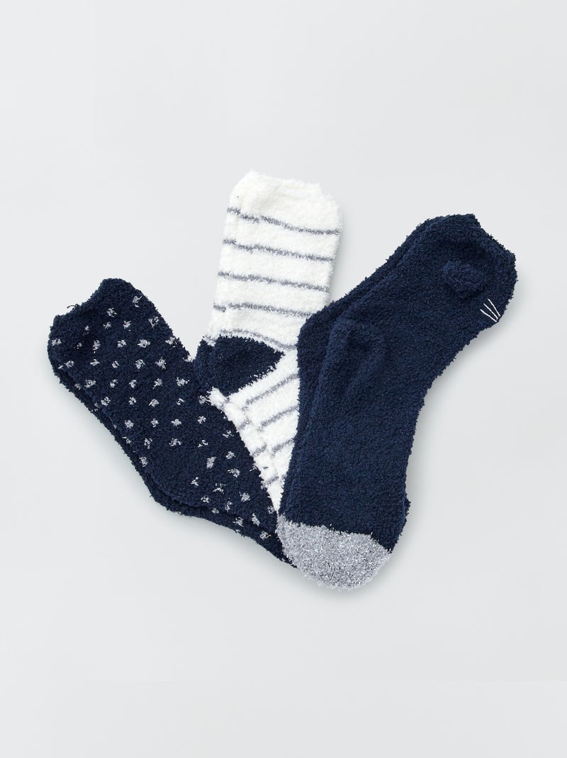 3 pares de meias em malha peluche Azul Marinho - Kiabi