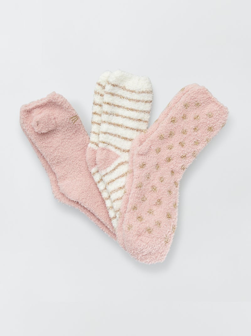 3 pares de meias em malha peluche Rosa - Kiabi