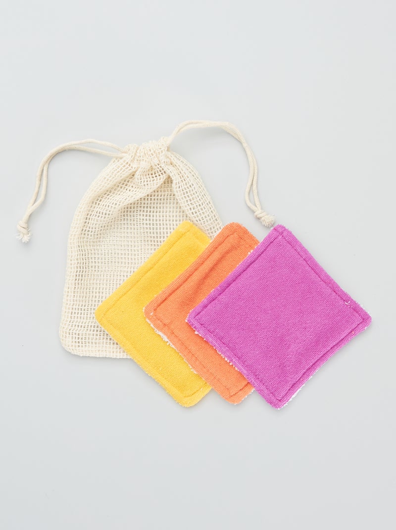 3 toalhetes desmaquilhantes + bolsa Multicor - Kiabi