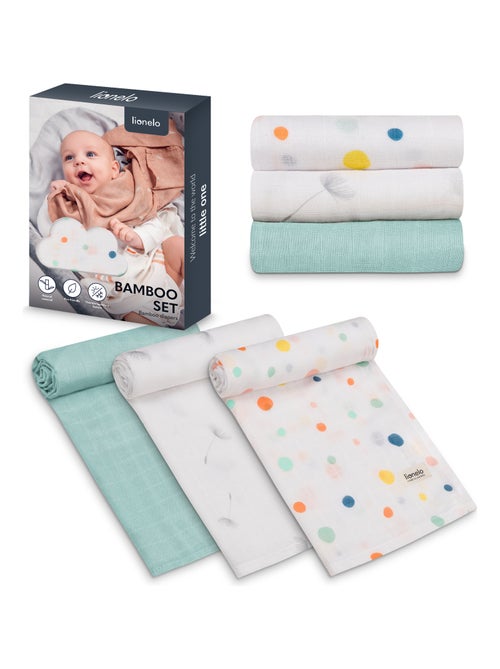 3 x Fraldas de bebé de algodão e bambu natural LIONELO – 70 x 70 cm – Antibacterianas - Kiabi 3 x Fraldas de bebé de algodão e bambu natural LIONELO – 70 x 70 cm – Antibacterianas - Kiabi