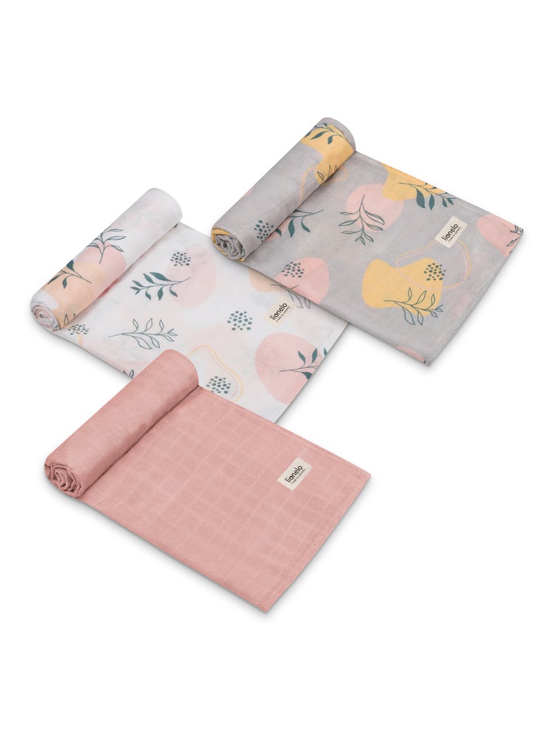 3 x Fraldas de bebé de algodão e bambu natural LIONELO – 70 x 70 cm – Antibacterianas Branco Rosa Cinza - Kiabi