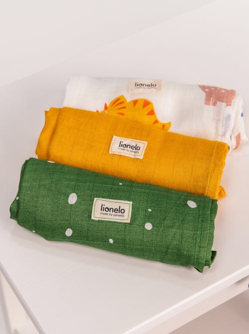 3 x Fraldas de bebé de algodão e bambu natural LIONELO – 70 x 70 cm – Antibacterianas - Kiabi 3 x Fraldas de bebé de algodão e bambu natural LIONELO – 70 x 70 cm – Antibacterianas - Kiabi