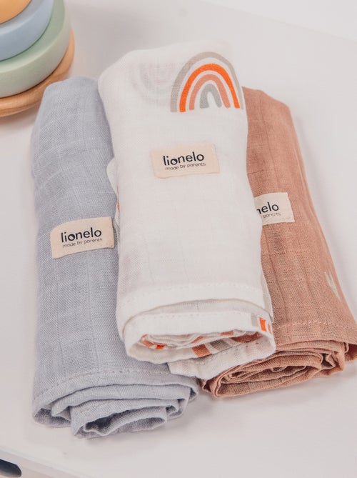 3 x Fraldas de bebé de algodão e bambu natural LIONELO – 70 x 70 cm – Antibacterianas - Kiabi 3 x Fraldas de bebé de algodão e bambu natural LIONELO – 70 x 70 cm – Antibacterianas - Kiabi