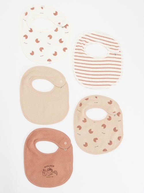 5 babetes com estampados divertidos com fecho de pressão - Kiabi 5 babetes com estampados divertidos com fecho de pressão - Kiabi