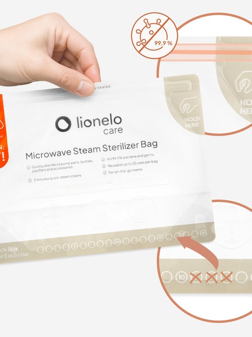 8 x Sacos de esterilização reutilizáveis LIONELO – Para micro-ondas – Para biberões e acessórios - Kiabi 8 x Sacos de esterilização reutilizáveis LIONELO – Para micro-ondas – Para biberões e acessórios - Kiabi