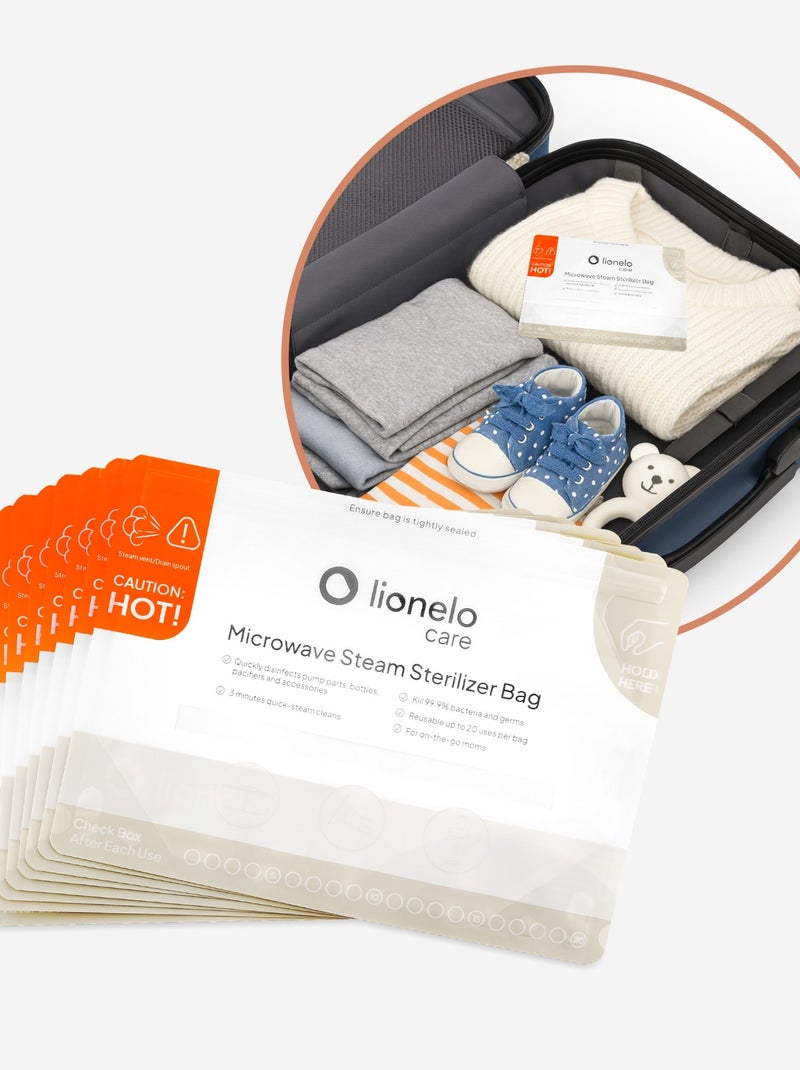 8 x Sacos de esterilização reutilizáveis LIONELO – Para micro-ondas – Para biberões e acessórios Branco - Kiabi