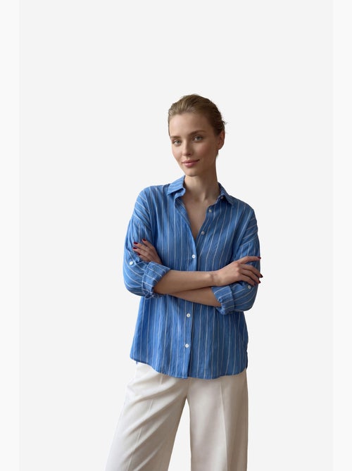 A minha camisola de popeline com abotoaduras listras my fashion - Kiabi A minha camisola de popeline com abotoaduras listras my fashion - Kiabi