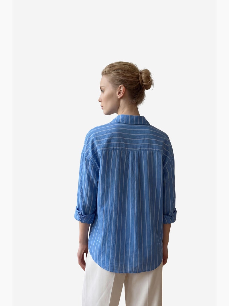A minha camisola de popeline com abotoaduras listras my fashion Azul-safira - Kiabi