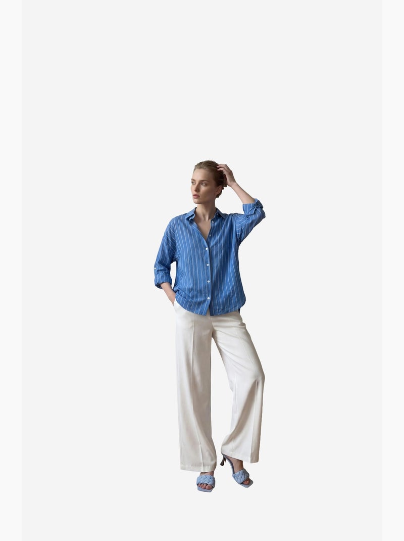A minha camisola de popeline com abotoaduras listras my fashion Azul-safira - Kiabi