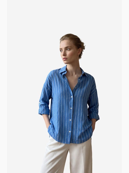 A minha camisola de popeline com abotoaduras listras my fashion - Kiabi A minha camisola de popeline com abotoaduras listras my fashion - Kiabi