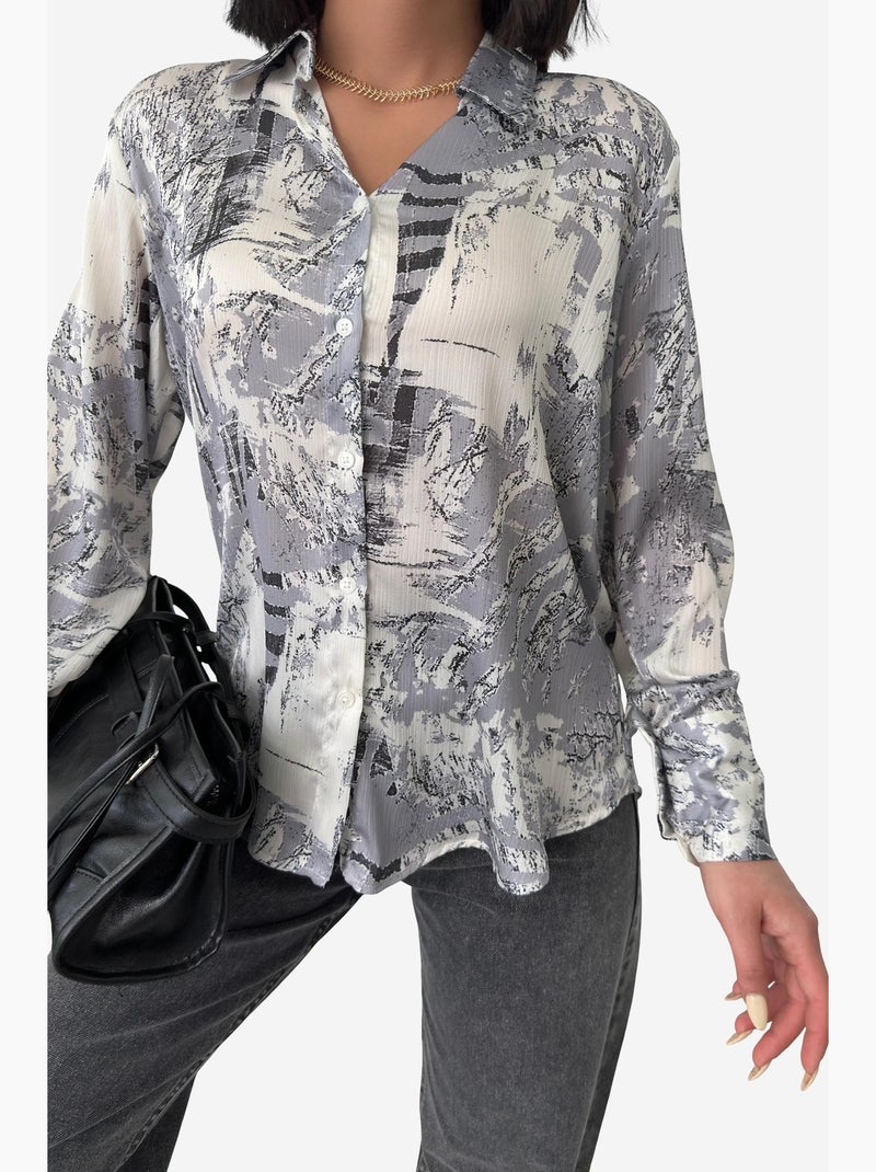 Abstract print buttoned shirt my fashion Cinza - Kiabi
