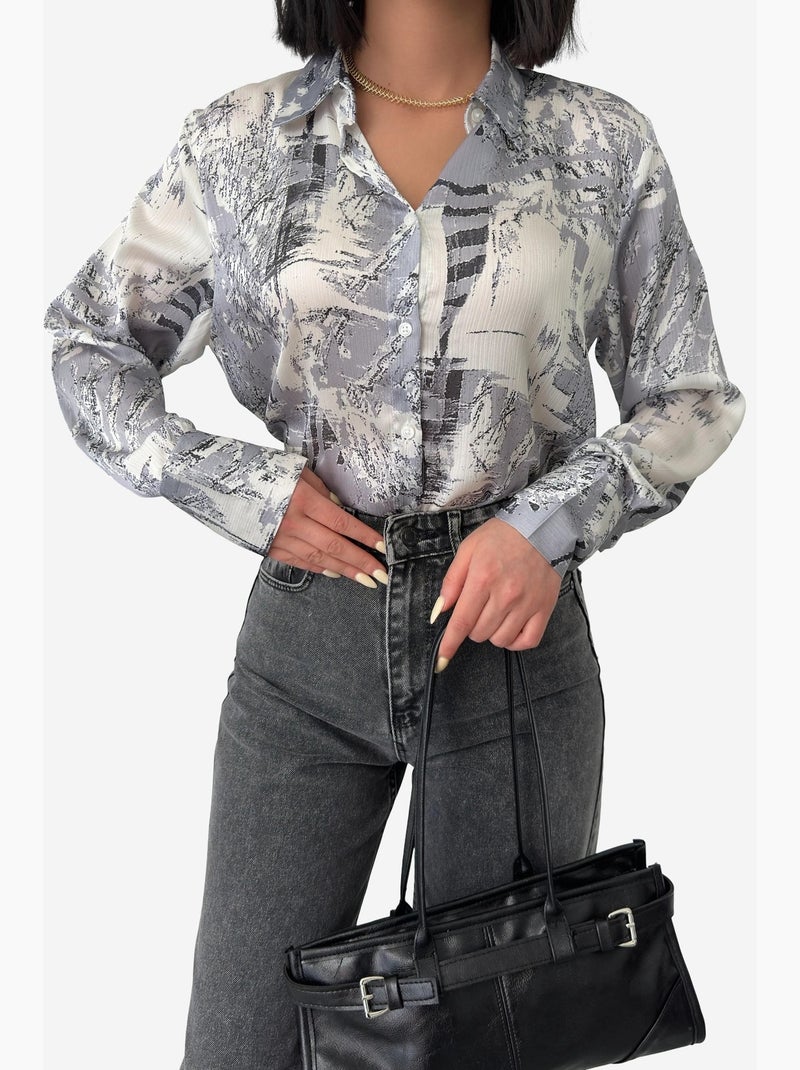 Abstract print buttoned shirt my fashion Cinza - Kiabi