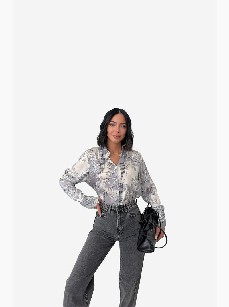 Abstract print buttoned shirt my fashion Cinza - Kiabi