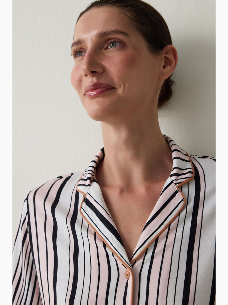 Aging collagen conjunto de pijama às riscas com gola de camisa e manga curta penti Branco Preto - Kiabi