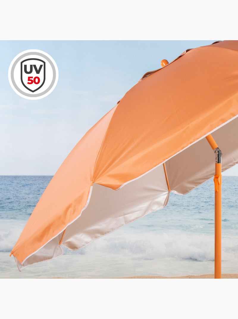 Aktive beach guarda-sol de praia laranja inclinável com proteção uv50, 220 cm de diâmetro Laranja - Kiabi