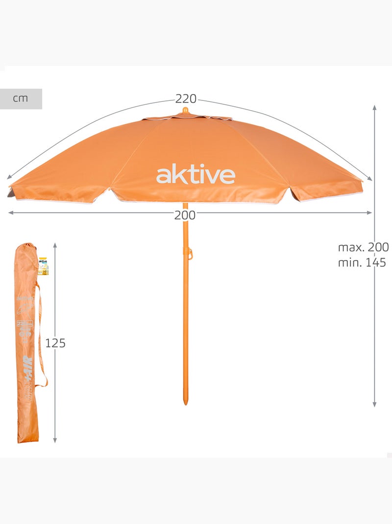 Aktive beach guarda-sol de praia laranja inclinável com proteção uv50, 220 cm de diâmetro Laranja - Kiabi