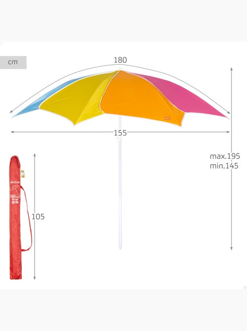Aktive beach guarda-sol de praia reclinável com proteção uv50 multicolorido 180 cm de diâmetro - Kiabi