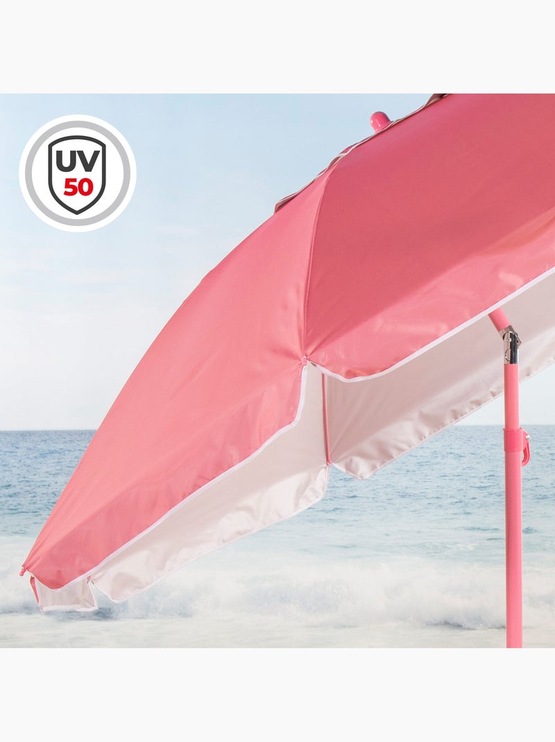 Aktive beach guarda-sol de praia rosa inclinável d220 cm com proteção uv50 Coral - Kiabi