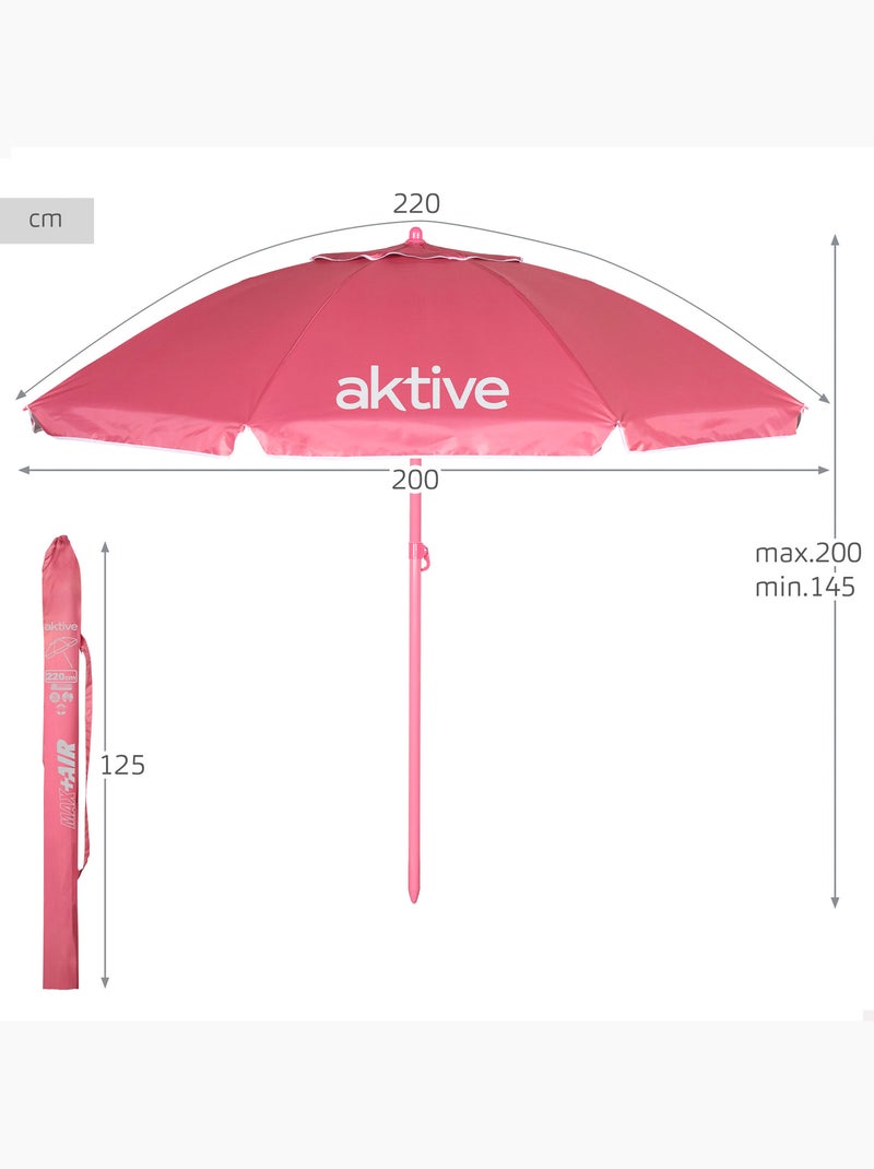 Aktive beach guarda-sol de praia rosa inclinável d220 cm com proteção uv50 Coral - Kiabi