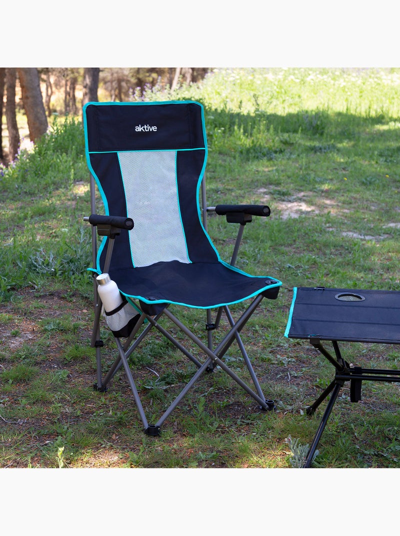 Aktive cadeira de acampamento dobrável 48x48x102 cm preta com encosto de malha Preto - Kiabi