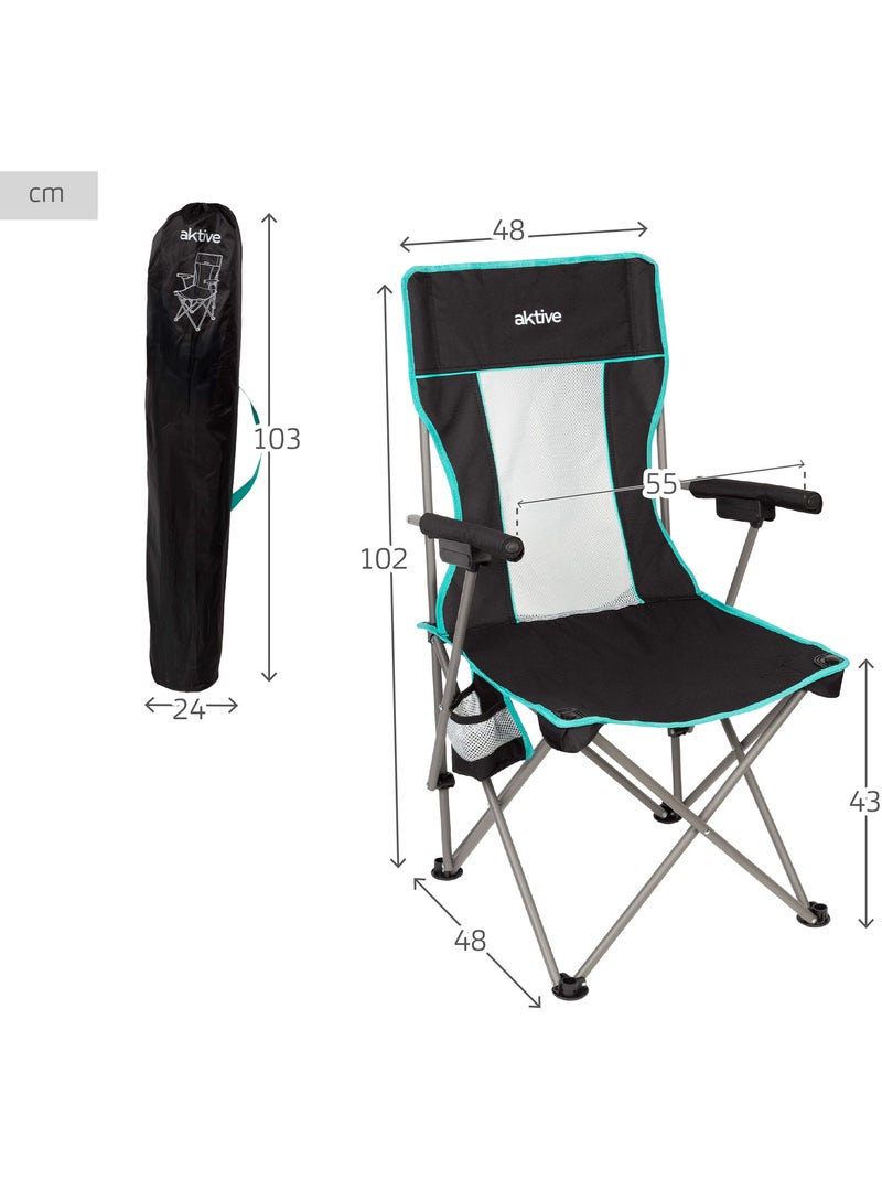 Aktive cadeira de acampamento dobrável 48x48x102 cm preta com encosto de malha Preto - Kiabi