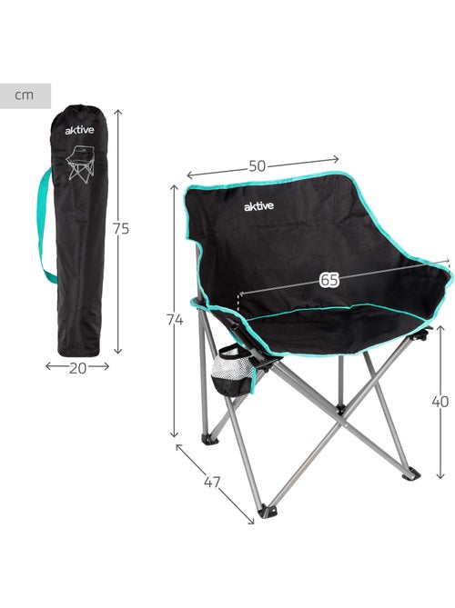 Aktive cadeira de acampamento dobrável 50x47x74 cm com porta-copos, preta - Kiabi Aktive cadeira de acampamento dobrável 50x47x74 cm com porta-copos, preta - Kiabi