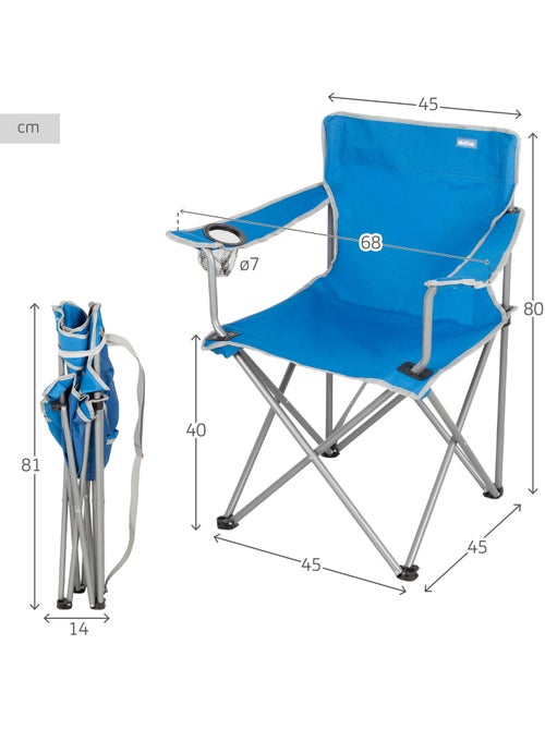 Aktive cadeira de acampamento dobrável azul com porta-copos - Kiabi