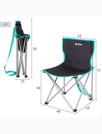 Aktive cadeira de camping dobrável 43x43x71 cm preta com alça de transporte