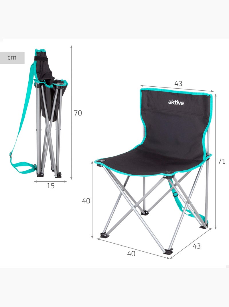 Aktive cadeira de camping dobrável 43x43x71 cm preta com alça de transporte Preto - Kiabi