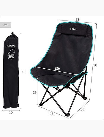 Aktive cadeira de camping dobrável 55x45x90 cm com bolsa de transporte