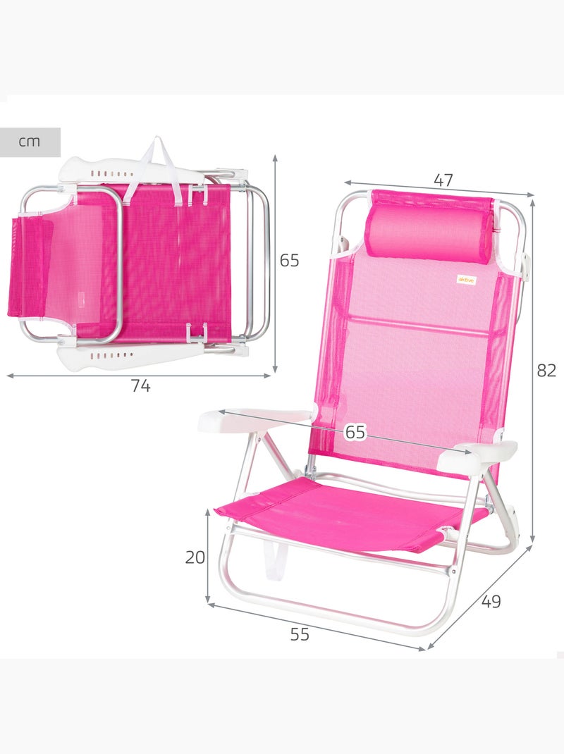 Aktive cadeira de praia baixa multiposições 47x49x82 cm fúcsia Rosa-fúcsia - Kiabi