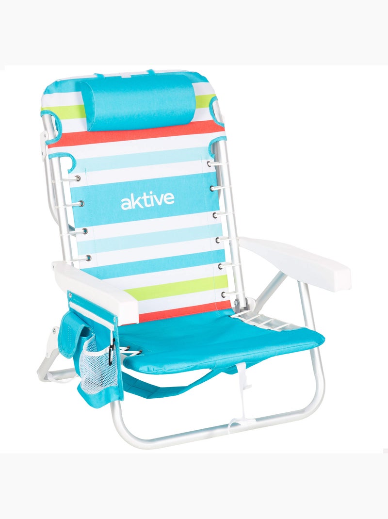Aktive cadeira de praia baixa multiposições 50x53x77 cm multicolorida com geleira e bolsos Multicolorido - Kiabi