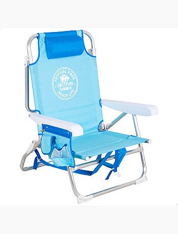 Aktive cadeira de praia baixa multiposições tipo mochila 50x54x80 cm azul
