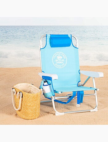 Aktive cadeira de praia baixa multiposições tipo mochila 50x54x80 cm azul