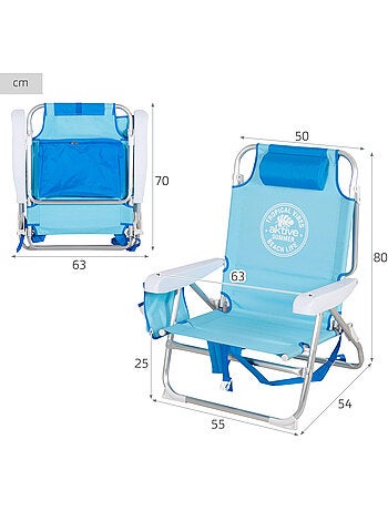 Aktive cadeira de praia baixa multiposições tipo mochila 50x54x80 cm azul