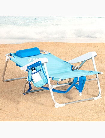 Aktive cadeira de praia baixa multiposições tipo mochila 50x54x80 cm azul