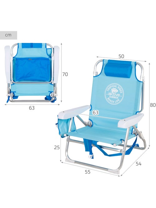 Aktive cadeira de praia baixa multiposições tipo mochila 50x54x80 cm azul - Kiabi
