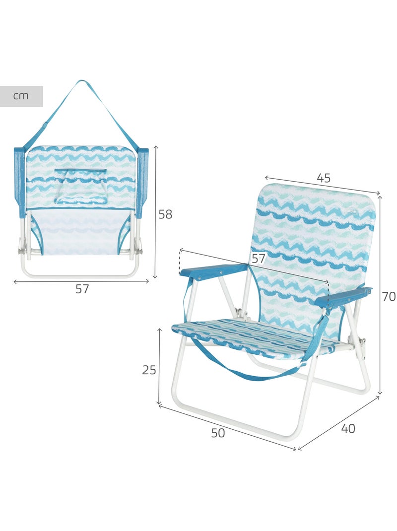 Aktive cadeira de praia dobrável 45x40x70 cm com bolso traseiro Azul - Kiabi