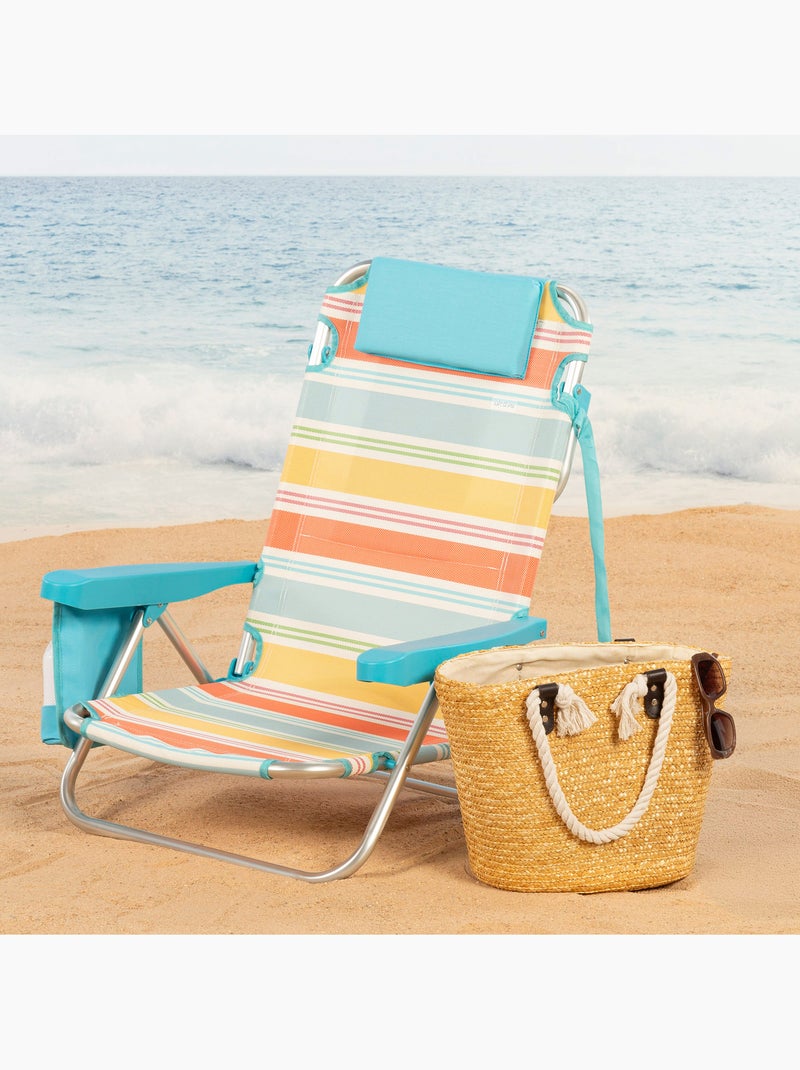 Aktive cadeira de praia dobrável 48x48x75 cm multicolorida 5 posições com bolso lateral Multicolorido - Kiabi
