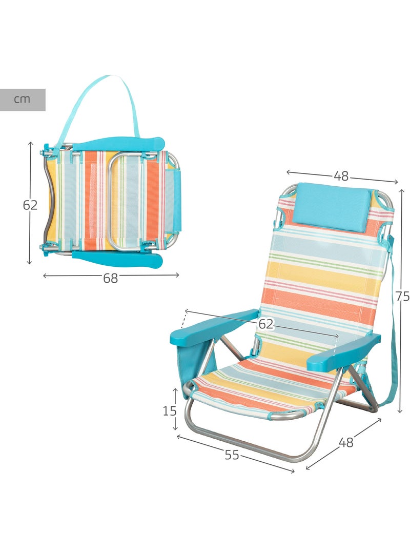 Aktive cadeira de praia dobrável 48x48x75 cm multicolorida 5 posições com bolso lateral Multicolorido - Kiabi
