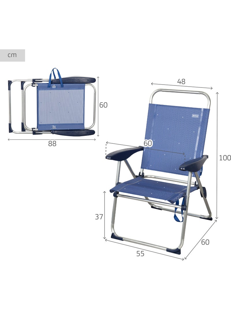 Aktive cadeira de praia dobrável 48x60x100 cm 4 posições azul Azul - Kiabi