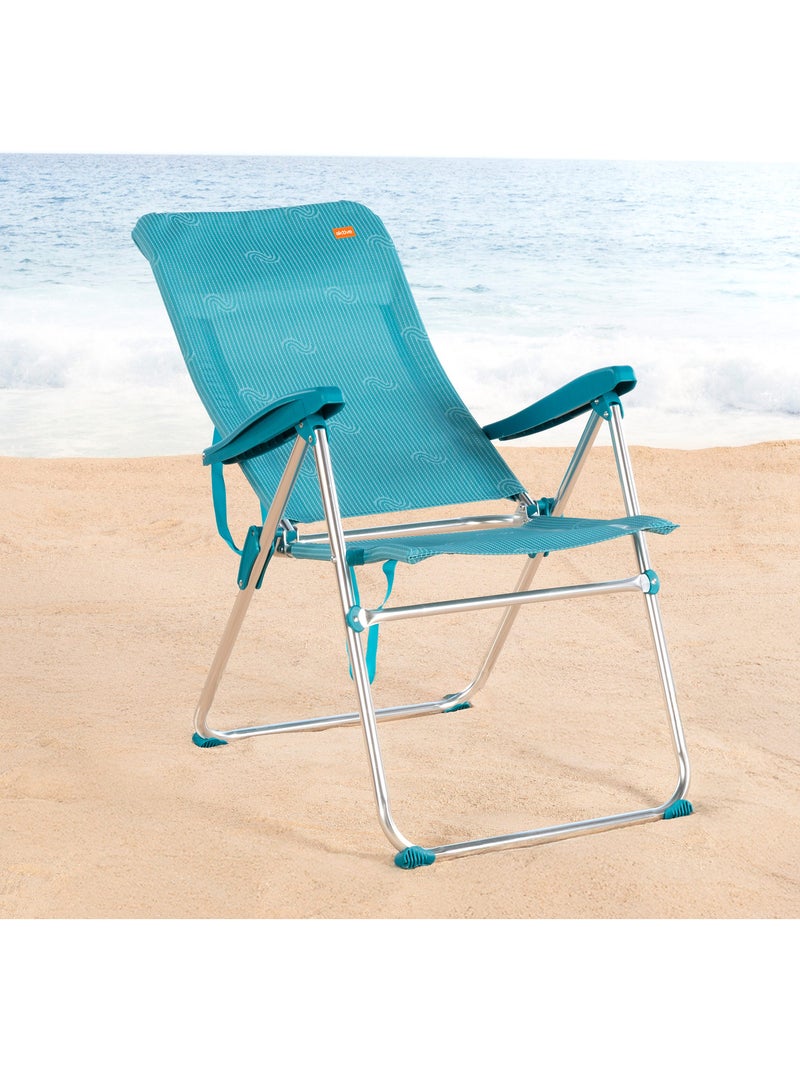 Aktive cadeira de praia dobrável alta com múltiplas posições, 47x67x110 cm, azul, com alça Azul - Kiabi