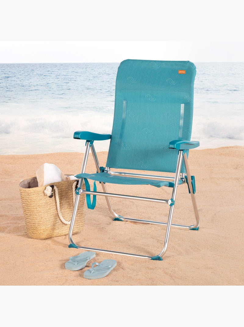 Aktive cadeira de praia dobrável com múltiplas posições, 47x62x90 cm, azul, com alça Azul - Kiabi