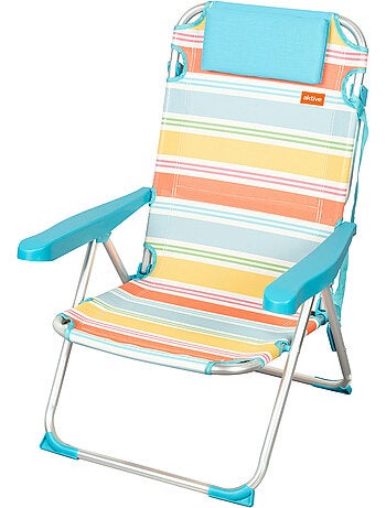 Aktive cadeira de praia dobrável de 5 posições 48x60x90 cm listras multicoloridas com almofada
